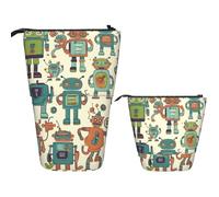 LZQPOEAS Cute Cartoon Robots Pencil Case Telescopic Pen Pouch Standing Pencil Bag Pop Up Pencil Holder With Zipper Travel Coin Pouch Purse Portable Makeup Bag for Office Holiday Gift