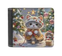 LZQPOEAS Cute Cat Sing Christmas Carols Bifold Wallet for Women Men Slim Wallet Small Billfold Minimalist Front Pocket Thin PU Leather Card Holder