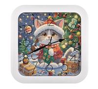 LZQPOEAS Cute Cat Sing Christmas Carols Wall Clock Fashionable Versatile Silent Wall Clock Simple Elegant Non Ticking Analog Clocks Easy to Install Square Modern Clocks for Home Decoration