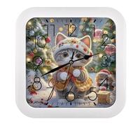LZQPOEAS Cute Cat Sing Christmas Carols Wall Clock Fashionable Versatile Silent Wall Clock Simple Elegant Non Ticking Analog Clocks Easy to Install Square Modern Clocks for Home Decoration