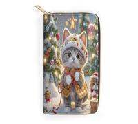 LZQPOEAS Cute Cat Sing Christmas Carols Wallet for Men Women Credit Card Holder Minimalist Long Wallet Soft PU Leather Wallet Zipped Coin Purse