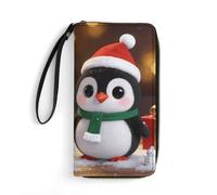 LZQPOEAS Cute Christmas Penguin Clutch Wallet, Small Exquisite PU Leather Long Purse Gift for Friends, Zipper Coin Pocket with Patterns, Wristlet Bag for Daily Use