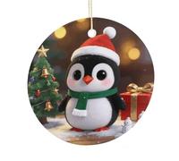 LZQPOEAS Cute Christmas Penguin Round Ceramic Pendant Hanging Festival Ornament, Personalized Double Sided Ceramic Home Decor, Lightweight Durable Hanging Ornament Gift for Home, Party, Women Men