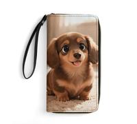 LZQPOEAS Cute Colored Coffee Dachshund Clutch Wallet, Small Exquisite PU Leather Long Purse Gift for Friends, Zipper Coin Pocket with Patterns, Wristlet Bag for Daily Use