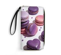 LZQPOEAS Cute Colorful Macaron Purple Clutch Wallet, Small Exquisite PU Leather Long Purse Gift for Friends, Zipper Coin Pocket with Patterns, Wristlet Bag for Daily Use
