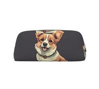 LZQPOEAS Cute corgi dog illustration Pencil Case Leather Pen Bag Travel Makeup Bag Zipper Organizer Bag for Women Men