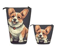 LZQPOEAS Cute corgi dog illustration Pencil Case Telescopic Pen Pouch Standing Pencil Bag Pop Up Pencil Holder With Zipper Travel Coin Pouch Purse Portable Makeup Bag for Office Holiday Gift