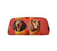 LZQPOEAS Cute dachshund Pencil Case Leather Pen Bag Travel Makeup Bag Zipper Organizer Bag for Women Men