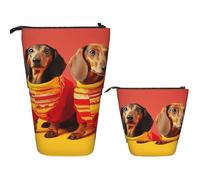 LZQPOEAS Cute dachshund Pencil Case Telescopic Pen Pouch Standing Pencil Bag Pop Up Pencil Holder With Zipper Travel Coin Pouch Purse Portable Makeup Bag for Office Holiday Gift