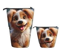 LZQPOEAS Cute dog Pencil Case Telescopic Pen Pouch Standing Pencil Bag Pop Up Pencil Holder With Zipper Travel Coin Pouch Purse Portable Makeup Bag for Office Holiday Gift
