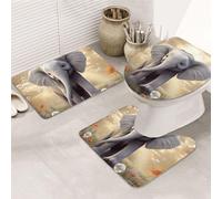 LZQPOEAS Cute Elephant Play Print Bathroom Rug Set 3 Piece Includes Non Slip Bath Mat, Contour Mat and Toilet Lid Cover Ultra Soft Microfiber Bathroom Floor Mats Set