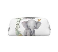 LZQPOEAS Cute Elephant with Wreath and Little Duck Pencil Case Leather Pen Bag Travel Makeup Bag Zipper Organizer Bag for Women Men