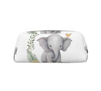 LZQPOEAS Cute Elephant with Wreath and Little Duck Pencil Case Leather Pen Bag Travel Makeup Bag Zipper Organizer Bag for Women Men