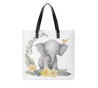 LZQPOEAS Cute Elephant with Wreath And Little Duck Tote Bag with Magnetic Buckle Reusable Grocery Bags Lightweight Cross Body Handbag for Daily Essentials