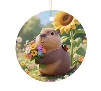 LZQPOEAS Cute Flower Capybara Round Ceramic Pendant Hanging Festival Ornament, Personalized Double Sided Ceramic Home Decor, Lightweight Durable Hanging Ornament Gift for Home, Party, Women Men
