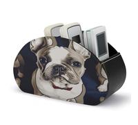 LZQPOEAS Cute French Bulldog Remote Control Holder with 5 Compartments Pu Leather Remote Caddy/Box/Tray Bedside Table Desk Storage Organizer TV Controller Holder for Office Home