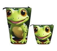 LZQPOEAS cute frog Pencil Case Telescopic Pen Pouch Standing Pencil Bag Pop Up Pencil Holder With Zipper Travel Coin Pouch Purse Portable Makeup Bag for Office Holiday Gift