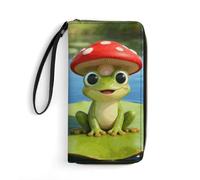 LZQPOEAS Cute Frog Red Mushroom Clutch Wallet, Small Exquisite PU Leather Long Purse Gift for Friends, Zipper Coin Pocket with Patterns, Wristlet Bag for Daily Use