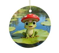 LZQPOEAS Cute Frog Red Mushroom Round Ceramic Pendant Hanging Festival Ornament, Personalized Double Sided Ceramic Home Decor, Lightweight Durable Hanging Ornament Gift for Home, Party, Women Men