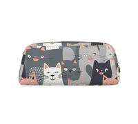 LZQPOEAS Cute Funny Grey Cats Pattern Pencil Case Leather Pen Bag Travel Makeup Bag Zipper Organizer Bag for Women Men