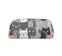 LZQPOEAS Cute Funny Grey Cats Pattern Pencil Case Leather Pen Bag Travel Makeup Bag Zipper Organizer Bag for Women Men