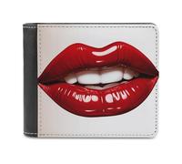 LZQPOEAS Cute Graphic Red Lips Wallet Extra Capacity Slim Bifold Wallet with Multiple Card Slots Men's Leather Wallets Travel Billfold