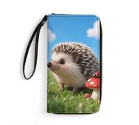 LZQPOEAS Cute Hedgehog Clutch Wallet, Small Exquisite PU Leather Long Purse Gift for Friends, Zipper Coin Pocket with Patterns, Wristlet Bag for Daily Use