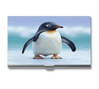 LZQPOEAS Cute Penguin Business Card Holder Case for Men & Women Minimalist Design Ultra Thin Metal Credit Card Holder Professional Aluminum Alloy Flip Cover Slim Name Card Case