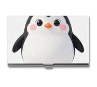 LZQPOEAS Cute Penguin Business Card Holder, Personalized Metal Name Card Case, Portable Pocket Card Organizer with Buckle Closure, Professional Business Card Container for Office
