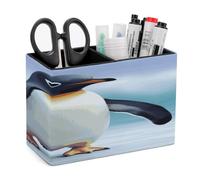 LZQPOEAS Cute Penguin Leather Pen Holder for Desk Double Compartments Brush Minimalist PU Leather Pencil Holder Locker Organizer for Work Locker Accessories Pencil Cup for Desk