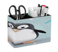 LZQPOEAS Cute Penguin Leather Pen Holder for Desk Double Compartments Brush Minimalist PU Leather Pencil Holder Locker Organizer for Work Locker Accessories Pencil Cup for Desk