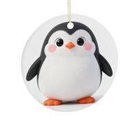 LZQPOEAS Cute Penguin Round Ceramic Pendant Hanging Festival Ornament, Personalized Double Sided Ceramic Home Decor, Lightweight Durable Hanging Ornament Gift for Home, Party, Women Men