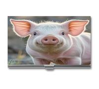 LZQPOEAS Cute Pig Business Card Holder Professional Name Cards Holders Metal Slim Portable Cards Case Aluminum Alloy Business Card Organizer for Women Men