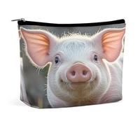 LZQPOEAS Cute Pig Makeup Bag Large Capacity Leather Cosmetic Bags Portable Travel Toiletry Bag Personalized Aesthetic Make Up Bag Versatile Zipper Makeup Pouch for Women