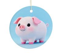 LZQPOEAS Cute Pig Round Ceramic Pendant Hanging Festival Ornament, Personalized Double Sided Ceramic Home Decor, Lightweight Durable Hanging Ornament Gift for Home, Party, Women Men