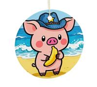 LZQPOEAS Cute Piggy Round Ceramic Pendant Hanging Festival Ornament, Personalized Double Sided Ceramic Home Decor, Lightweight Durable Hanging Ornament Gift for Home, Party, Women Men