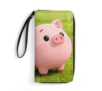 LZQPOEAS Cute Pigs Characters Pink Clutch Wallet, Small Exquisite PU Leather Long Purse Gift for Friends, Zipper Coin Pocket with Patterns, Wristlet Bag for Daily Use