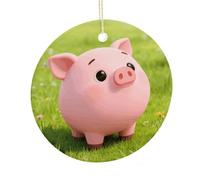 LZQPOEAS Cute Pigs Characters Pink Round Ceramic Pendant Hanging Festival Ornament, Personalized Double Sided Ceramic Home Decor, Lightweight Durable Hanging Ornament Gift for Home, Party, Women Men
