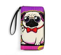 LZQPOEAS Cute Pug Dog Print Clutch Wallet, Small Exquisite PU Leather Long Purse Gift for Friends, Zipper Coin Pocket with Patterns, Wristlet Bag for Daily Use