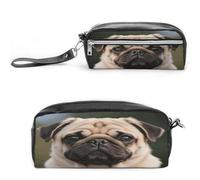 LZQPOEAS Cute Pug Pen Case Cosmetic Makeup Bag PU Leather Cosmetic Pencil Bags Small Soft Makeup Pouch with Zipper Waterproof Makeup Brush Holder for Women Men Office