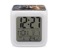 LZQPOEAS Cute Raccoon Alarm Clock Desk Clock with 7 Color Changing Night Light Digital Clocks with Temperature Display Sleep Training and Sound Machine for Heavy Sleeper