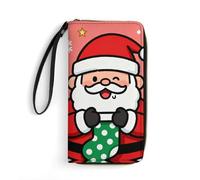 LZQPOEAS Cute Santa Claus Clutch Wallet, Small Exquisite PU Leather Long Purse Gift for Friends, Zipper Coin Pocket with Patterns, Wristlet Bag for Daily Use