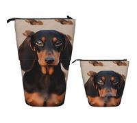 LZQPOEAS Dachshund Dog Pencil Case Telescopic Pen Pouch Standing Pencil Bag Pop Up Pencil Holder With Zipper Travel Coin Pouch Purse Portable Makeup Bag for Office Holiday Gift