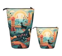 LZQPOEAS Dachshund Pattern Pencil Case Telescopic Pen Pouch Standing Pencil Bag Pop Up Pencil Holder With Zipper Travel Coin Pouch Purse Portable Makeup Bag for Office Holiday Gift