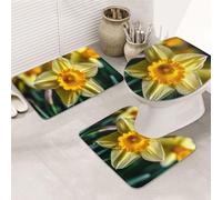 LZQPOEAS Daffodil Flower Print Bathroom Rug Set 3 Piece Includes Non Slip Bath Mat, Contour Mat and Toilet Lid Cover Ultra Soft Microfiber Bathroom Floor Mats Set
