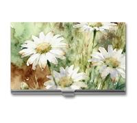 LZQPOEAS Daisies Wildwood Floral Business Card Holder, Personalized Metal Name Card Case, Portable Pocket Card Organizer with Buckle Closure, Professional Business Card Container for Office