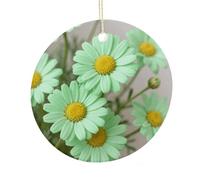 LZQPOEAS Daisy Pastel Green Round Ceramic Pendant Hanging Festival Ornament, Personalized Double Sided Ceramic Home Decor, Lightweight Durable Hanging Ornament Gift for Home, Party, Women Men