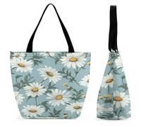 LZQPOEAS Daisy Tote Bag for Women Lightweight Casual Shoulder Bag Reusable Grocery Shopping Bag Large Capacity Everyday Handbag for Travel Work Gym Office Daily Use