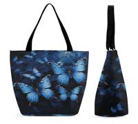 LZQPOEAS Dark Blue Butterflies Tote Bag for Women Lightweight Casual Shoulder Bag Reusable Grocery Shopping Bag Large Capacity Everyday Handbag for Travel Work Gym Office Daily Use