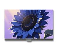 LZQPOEAS Dark Blue Sunflower Business Card Holder, Personalized Metal Name Card Case, Portable Pocket Card Organizer with Buckle Closure, Professional Business Card Container for Office
